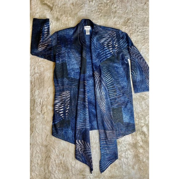 NWOT Chico's sweater, knit open-front cardigan, Small, Size 4, blue/grey - Picture 10 of 11